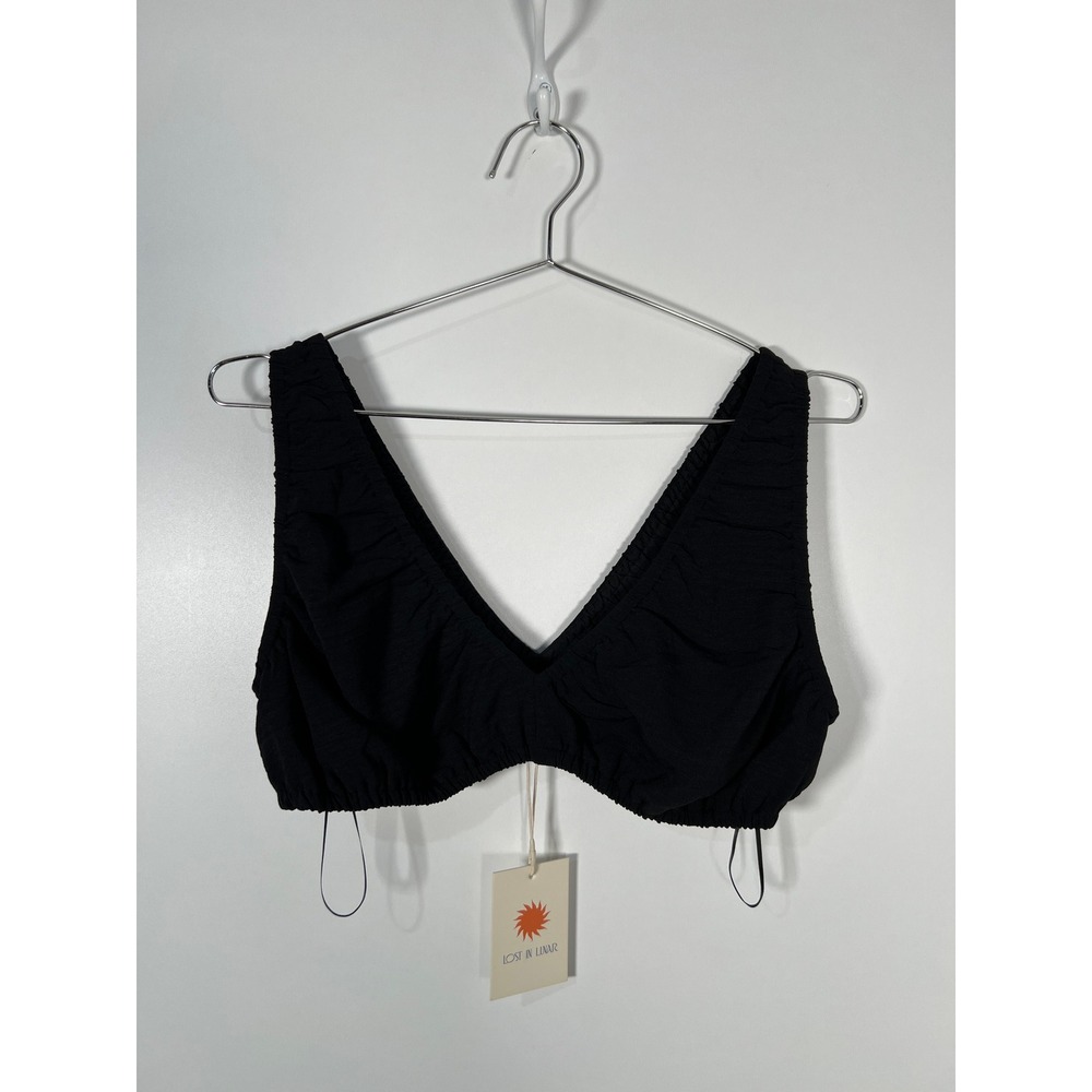 Lost‎ In Lunar Marlie Cami Black V-Neck Ruched Crop Top Boho Festival Medium NWT